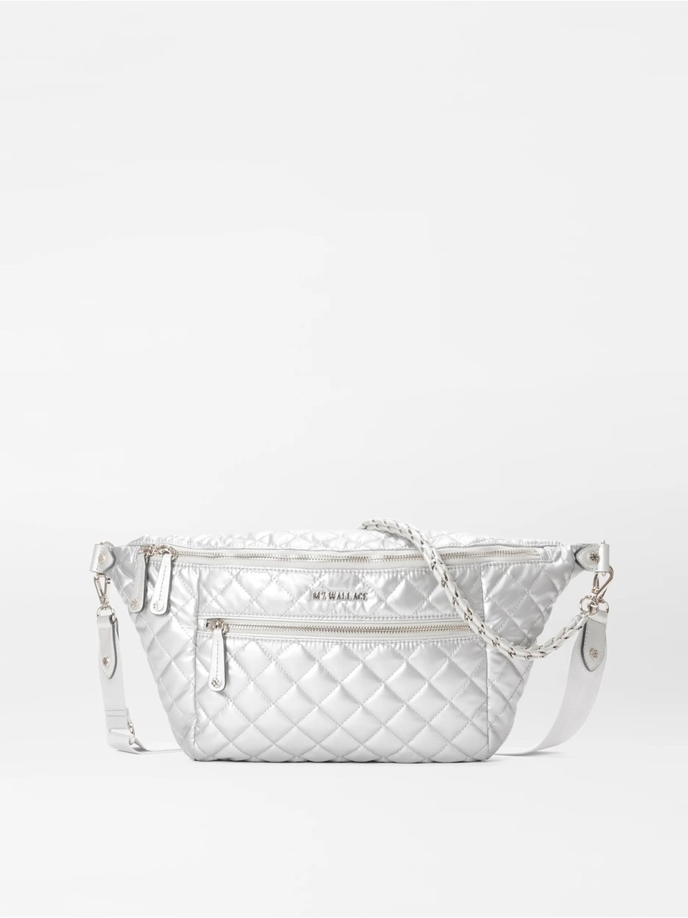 MZ Wallace Quilted Metallic Silver Crossbody Belt Bag - Picture 5 of 5